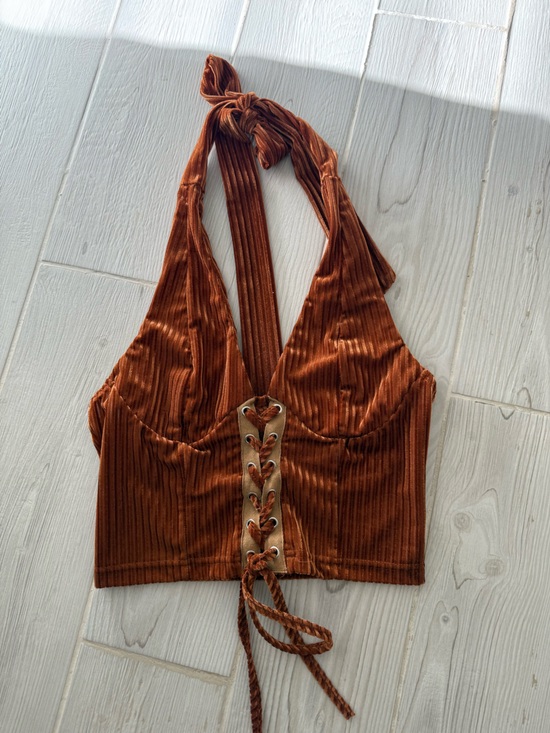 SHEIN Tops - Rust Velvet Lace-Up Halter